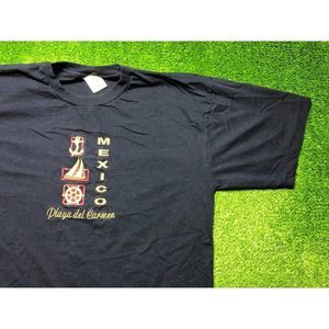 Vintage Mexico Embroidered Men's Short Sleeve Tee Size XL Blue